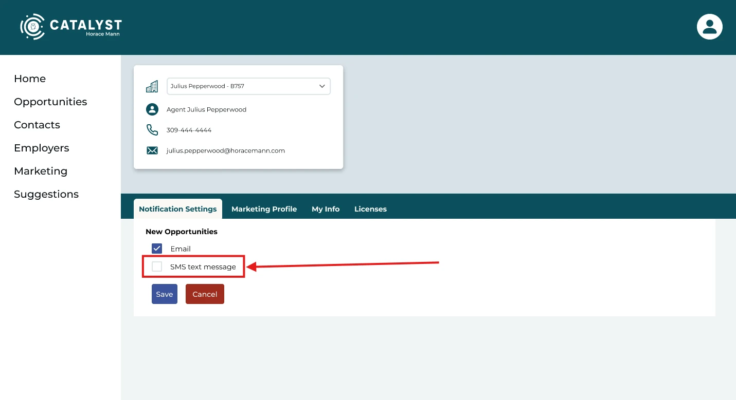 User manually opts in to SMS notifications