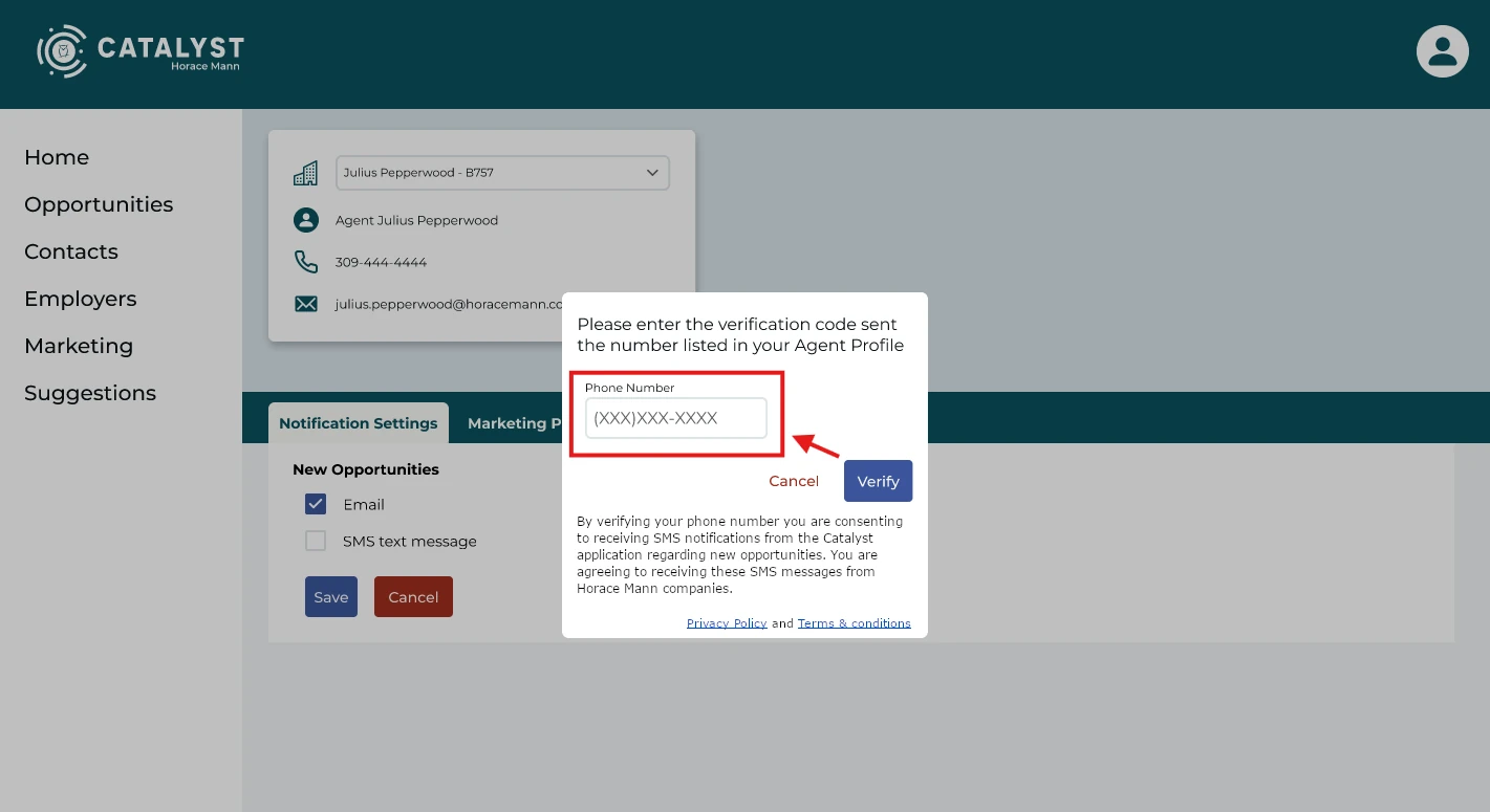 User manually opts in a specific phone number